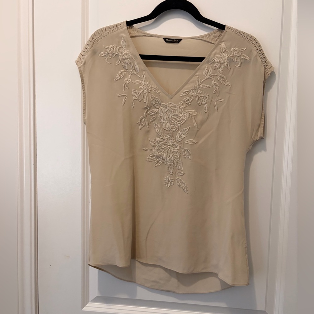 Massimo Dutti SILK Embroidered V-neck Blouse - Size 4 - Picture 6 of 9